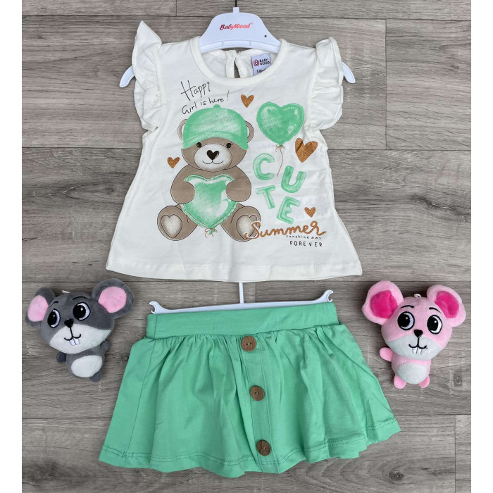 Комплект (футболка + шорти) Baby Wood Bear 68 см Білий/Зелений