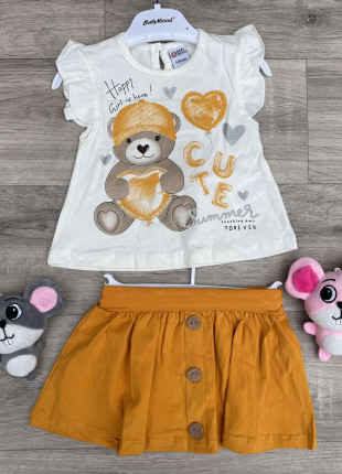 Комплект (футболка + шорти) Baby Wood Bear 68 см Білий/Гірчичний