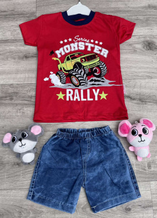 Комплект (футболка + шорти) Bebe Simo Monster Rally 80 см Червоний