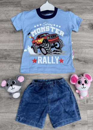 Комплект (футболка + шорти) Bebe Simo Monster Rally 80 см Небесний