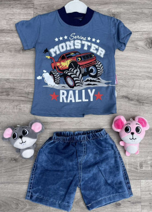 Комплект (футболка + шорти) Bebe Simo Monster Rally 80 см Темно-синій