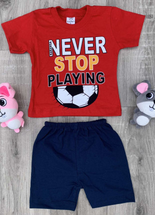 Комплект (футболка + шорти) BabyMay's Never Stop Playing 80 см Червоний/Темно-синій