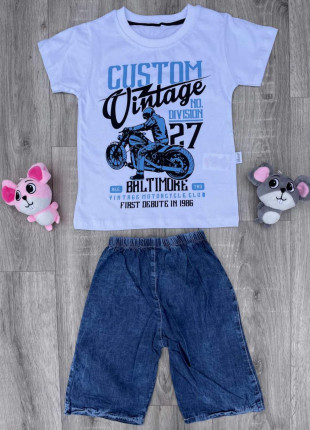 Комплект дитячий (футболка + шорти) Akira Custom Vintage 110 см Білий/Темно-синій