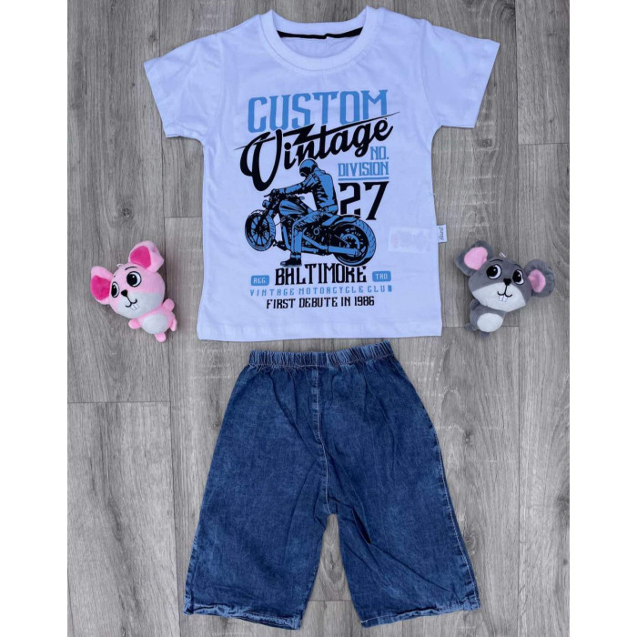 Комплект дитячий (футболка + шорти) Akira Custom Vintage 110 см Білий/Темно-синій