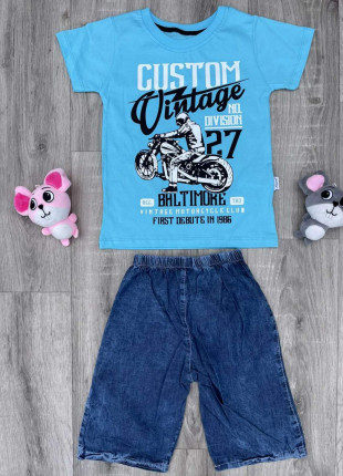 Комплект дитячий (футболка + шорти) Akira Custom Vintage 110 см Блакитний/Темно-синій