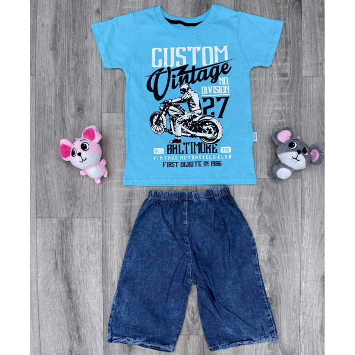 Комплект дитячий (футболка + шорти) Akira Custom Vintage 110 см Блакитний/Темно-синій