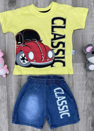 Комплект дитячий (футболка + шорти) E.K.Y Star Classic 80 см Жовтий/Темно-синій