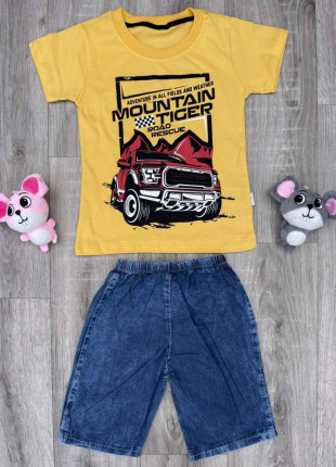 Комплект дитячий (футболка + шорти) Akira Mountain Ticer 110 см Жовтий/Темно-синій