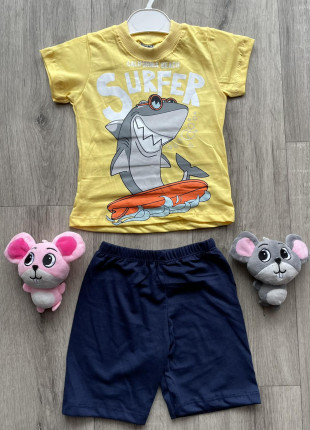 Комплект для хлопчика (футболка + шорти) Buyomus Surfer 3 роки 98 см Жовтий/Темно-синій