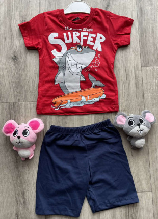 Комплект для хлопчика (футболка + шорти) Buyomus Surfer 4 роки 104 см Червоний/Темно-синій