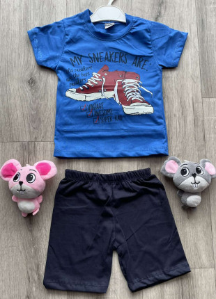 Комплект для хлопчика (футболка + шорти) Buyomus Кеди 4 роки 104 см Синій/Темно-синій