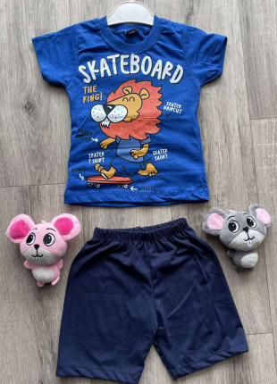 Комплект дитячий (футболка + шорти) Buyomus Skateboard 98 см Синій/Темно-синій
