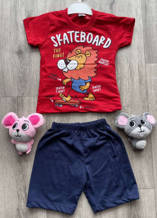 Комплект (футболка + шорти) Buyomus Skateboard 98 см Червоний/Темно-синій