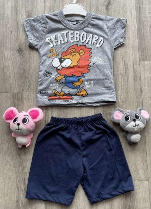 Комплект (футболка + шорти) Buyomus Skateboard 98 см Сірий/Темно-синій