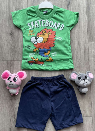 Комплект (футболка + шорти) Buyomus Skateboard 104 см Зелений/Темно-синій