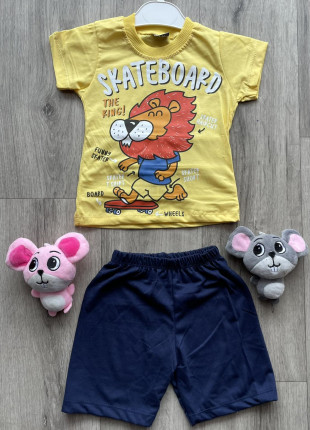 Комплект (футболка + шорти) Buyomus Skateboard 98 см Жовтий/Темно-синій