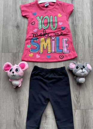 Комплект (футболка + бриджі) Buyomus Smile 92 см Рожевий/Чорний