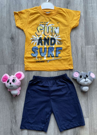 Комплект (футболка + шорти) Buyomus Sun And Surf 98 см Оранжевий/Темно-синій