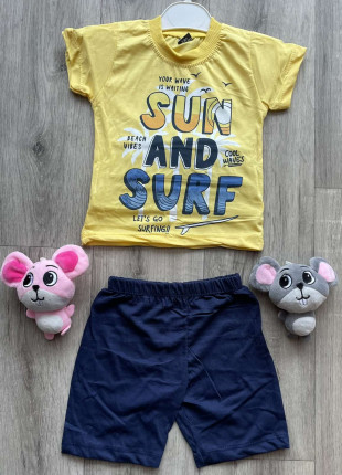 Комплект (футболка + шорти) Buyomus Sun And Surf 98 см Жовтий/Темно-синій
