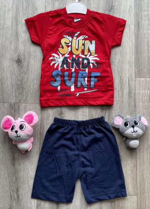 Комплект (футболка + шорти) Buyomus Sun And Surf 98 см Червоний/Темно-синій