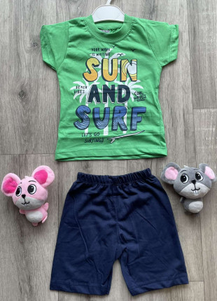 Комплект (футболка + шорти) Buyomus Sun And Surf 98 см Зелений/Темно-синій