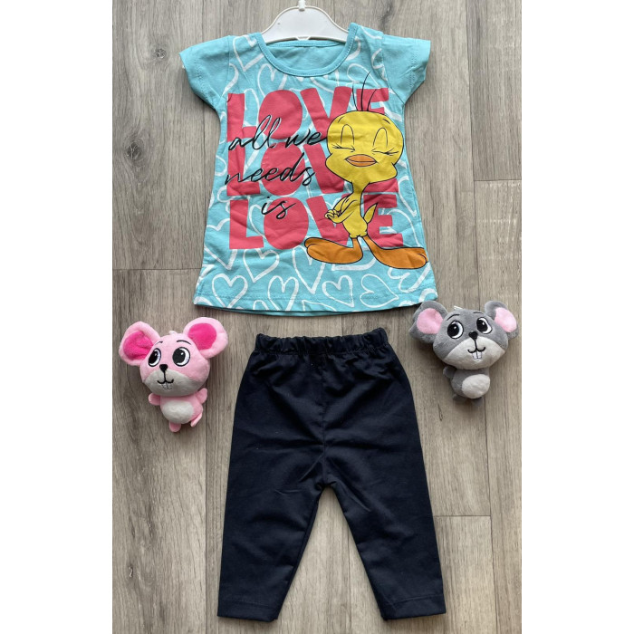 Комплект для дівчинки (футболка + бриджі) Buyomus LOVE 92 см Бірюзовий
