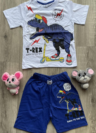 Комплект для хлопчика (футболка + шорти) Kids T-Rex 98 см Білий/Синій