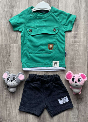 Комплект дитячий (футболка + шорти) Ronix Карман 92 см Зелений/Чорний