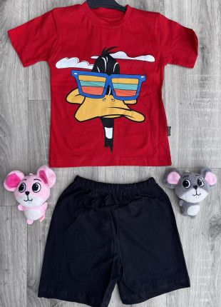 Комплект для хлопчика (футболка + шорти) MOYES Duck 98 см Червоний/Чорний