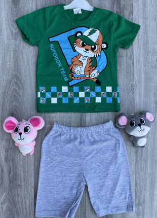 Комплект дитячий (футболка + шорти) Yoyo Тигреня 98 см Зелений/Сірий