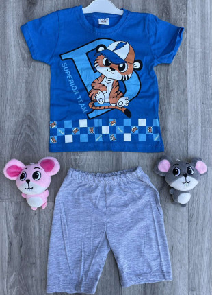 Комплект дитячий (футболка + шорти) Yoyo Тигреня 98 см Синій/Сірий