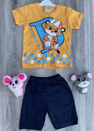 Комплект дитячий (футболка + шорти) Yoyo Тигреня 98 см Жовтий/Темно-синій