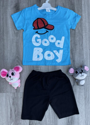 Комплект для хлопчика (футболка + шорти) Yoyo Good Boy 98 см Блакитний/Чорний