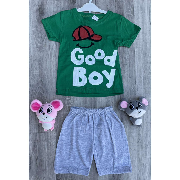 Комплект для хлопчика (футболка + шорти) Yoyo Good Boy 98 см Зелений/Сірий