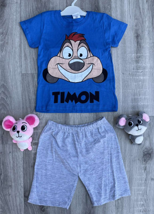 Комплект дитячий (футболка + шорти) Yoyo Timon 98 см Синій/Сірий