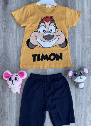 Комплект дитячий (футболка + шорти) Yoyo Timon 98 см Жовтий/Темно-синій