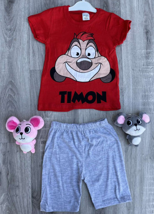 Комплект дитячий (футболка + шорти) Yoyo Timon 98 см Червоний/Сірий