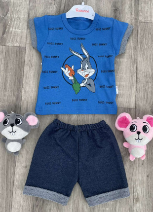 Комплект для хлопчика (футболка + шорти) Rozalinda Bugs Bunny 68 см Синій/Сірий