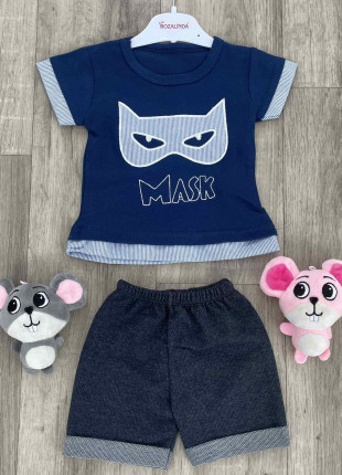 Комплект для хлопчика (футболка + шорти) Rozalinda Mask 80 см Темно-синій/Сірий