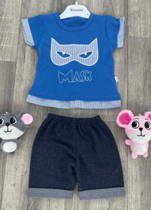 Комплект дитячий (футболка + шорти) Rozalinda Mask 68 см Синій/Сірий