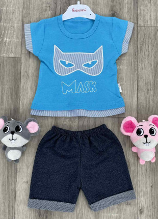Комплект дитячий (футболка + шорти) Rozalinda Mask 80 см Блакитний/Сірий