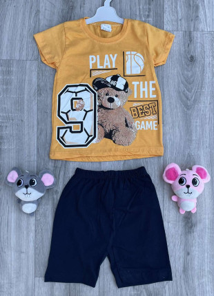 Комплект дитячий (футболка + шорти) Yoyo 9 98 см Жовтий/Темно-синій