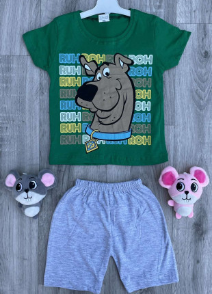 Комплект дитячий (футболка + шорти) Yoyo Скубі Ду 98 см Зелений/Сірий
