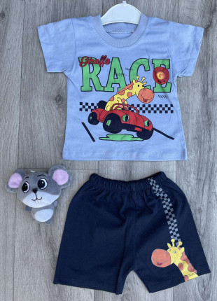 Комплект дитячий (футболка + шорти) Linora Race 92 см Блакитний/Темно-синій
