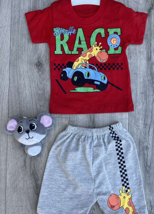 Комплект дитячий (футболка + шорти) Linora Race 74 см Червоний/Сірий