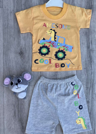 Комплект дитячий (футболка + шорти) Linora Cool Boy 92 см Жовтий/Сірий