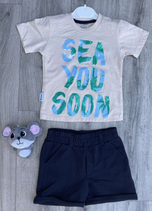 Комплект дитячий (футболка + шорти) Winimo Sea You Soon 80 см Бежевий