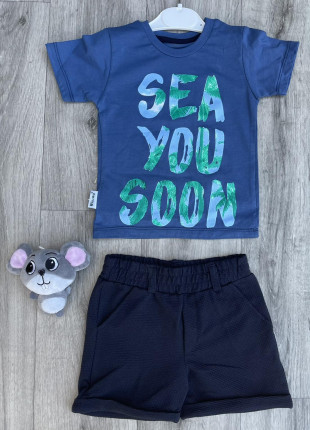 Комплект дитячий (футболка + шорти) Winimo Sea You Soon 80 см Синій