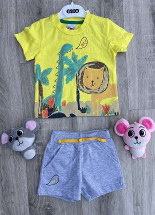 Комплект (футболка + шорти) Trio Animals 74 см Жовтий/Сірий