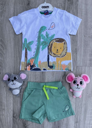 Комплект (футболка + шорти) Trio Animals 92 см Білий/М'ятний